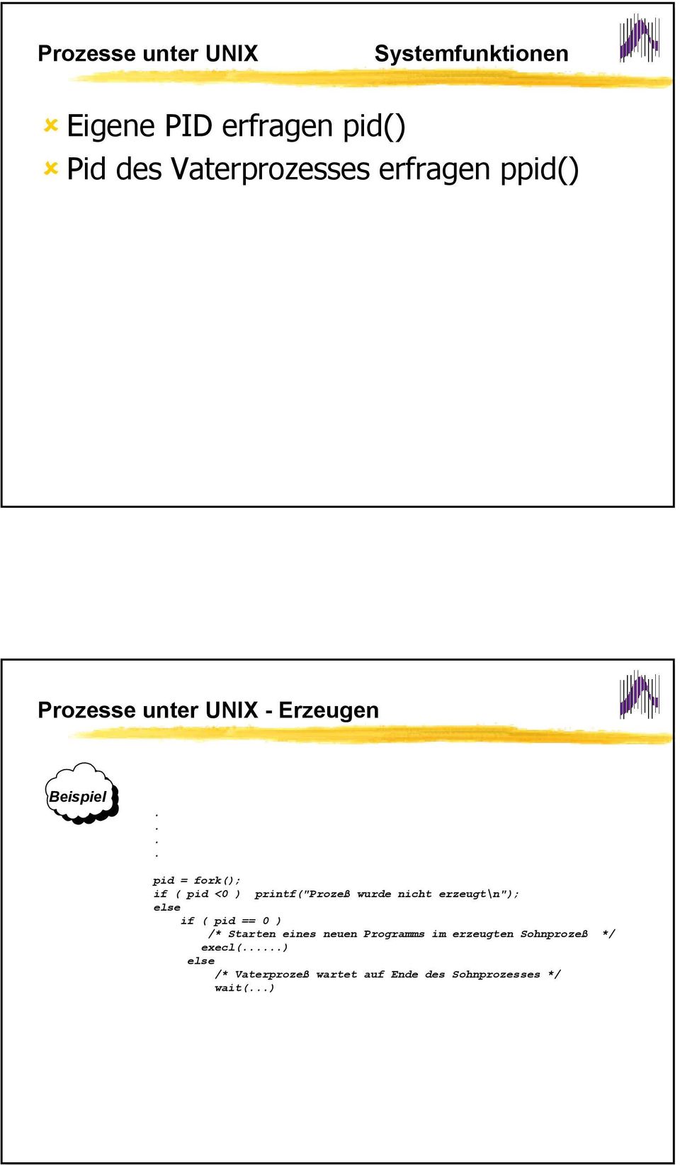 printf("prozeß wurde nicht erzeugt\n"); else if ( pid == 0 ) /* Starten eines neuen