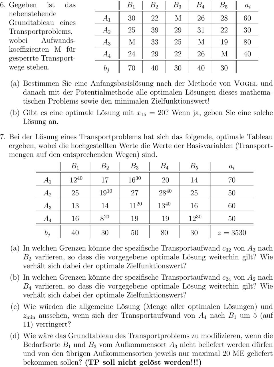 danach mit der Potentialmethode alle optimalen Lösungen dieses mathematischen Problems sowie den minimalen Zielfunktionswert! (b) Gibt es eine optimale Lösung mit x 15 = 20?