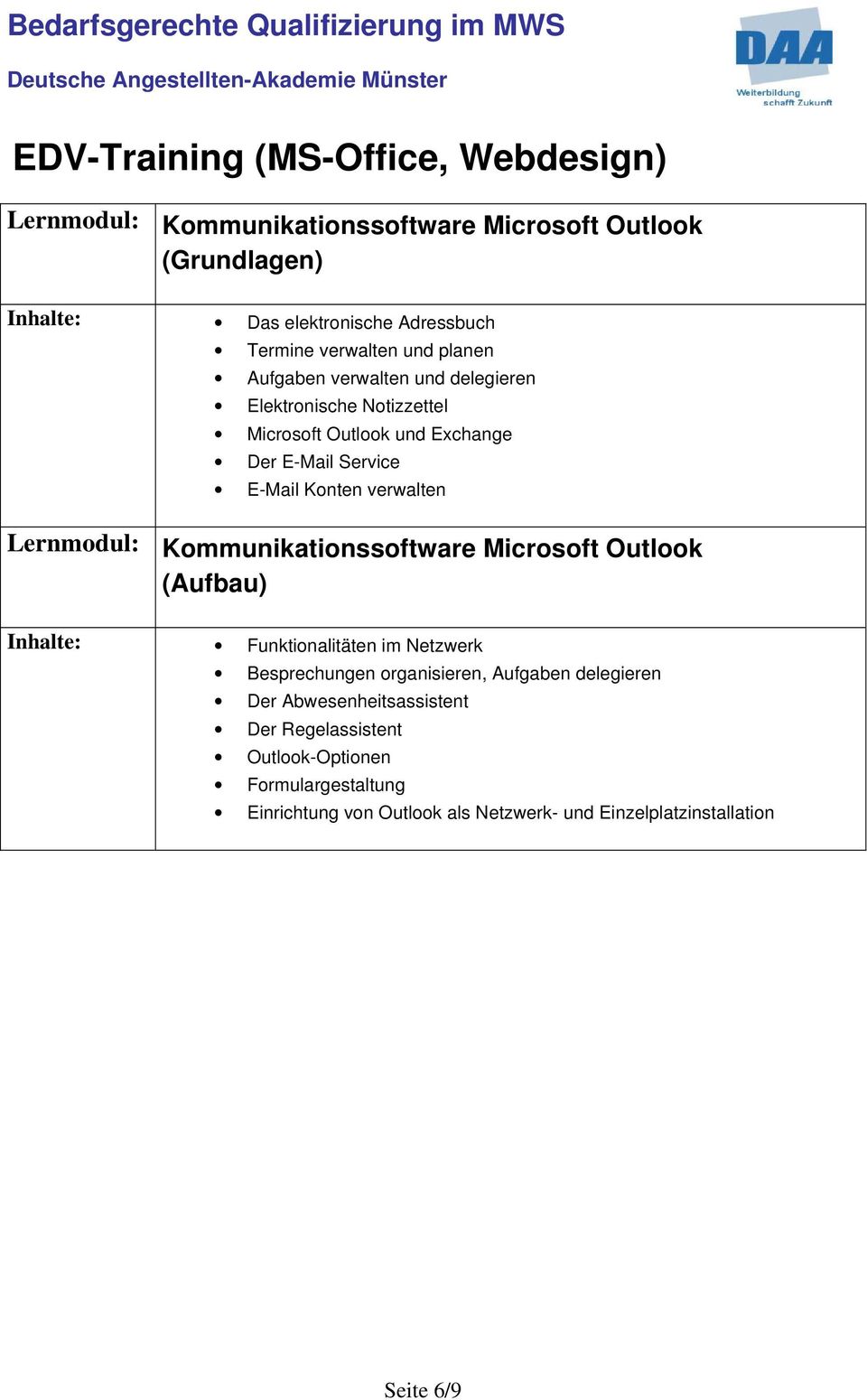 Kommunikationssoftware Microsoft Outlook (Aufbau) Inhalte: Funktionalitäten im Netzwerk Besprechungen organisieren, Aufgaben delegieren Der