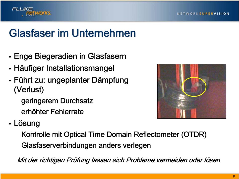 erhöhter Fehlerrate Lösung Kontrolle mit Optical Time Domain Reflectometer (OTDR)