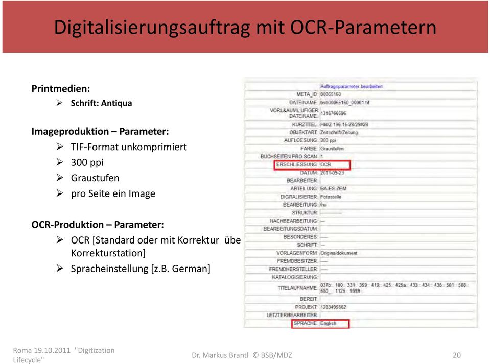 Image OCR Produktion Parameter: OCR [Standard oder mit Korrektur über