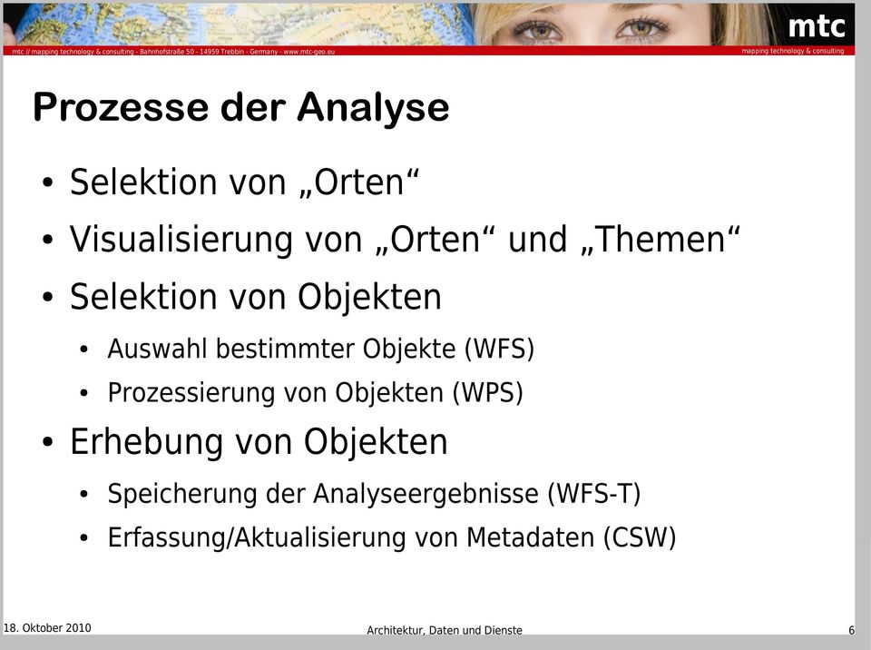 Objekten (WPS) Erhebung von Objekten Speicherung der Analyseergebnisse (WFS-T)