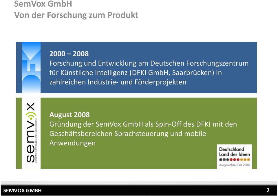 zahlreichen Industrie- und Förderprojekten August 2008 Gründung der SemVox GmbH als