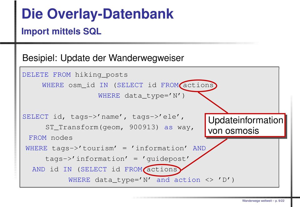900913) as way, FROM nodes WHERE tags-> tourism = information AND tags-> information = guidepost AND id IN