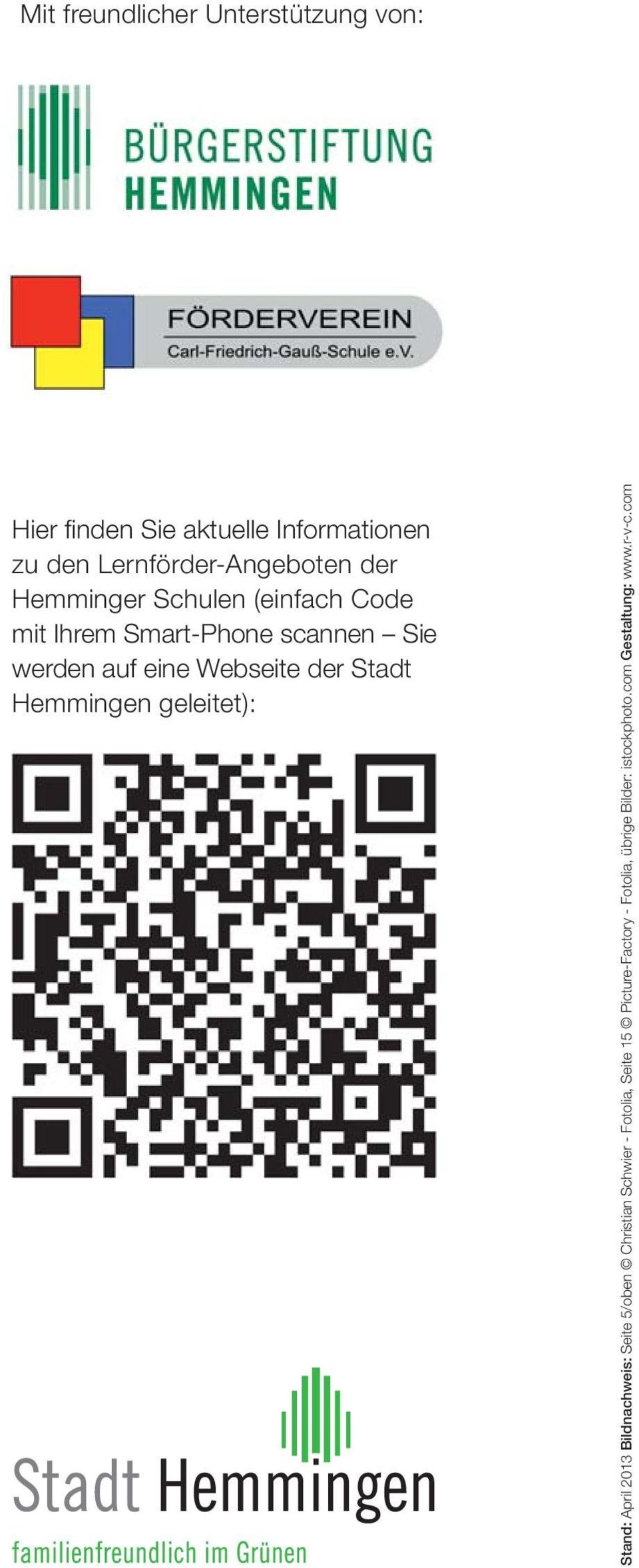 auf eine Webseite der Stadt Hemmingen geleitet): Stand: April 2013 Bildnachweis: Seite 5/oben