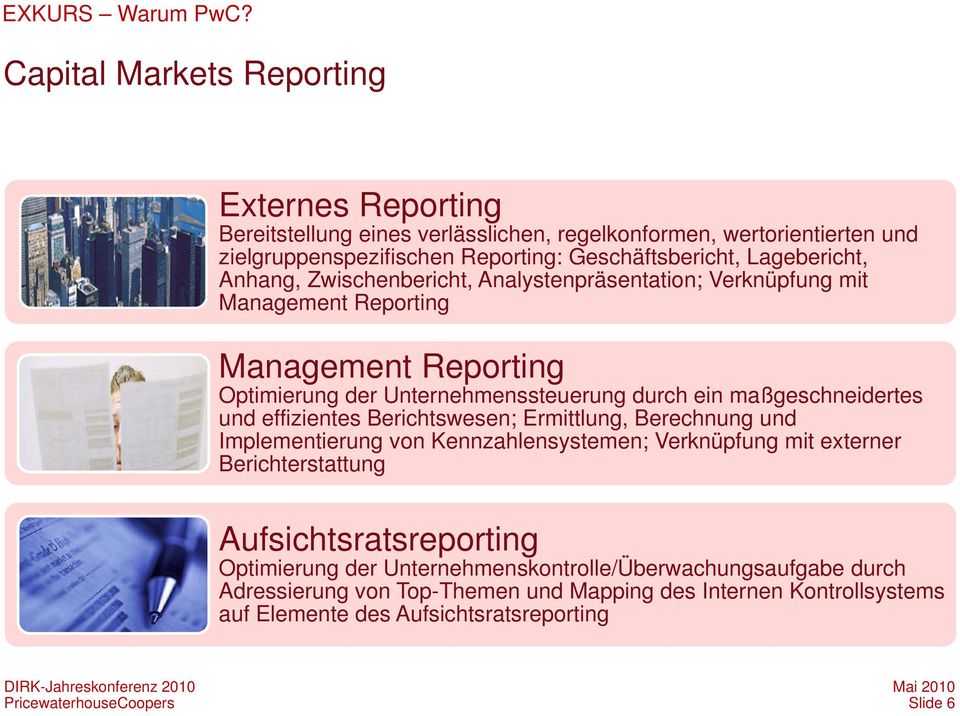 Anhang, Zwischenbericht, Analystenpräsentation; Verknüpfung mit Management Reporting Management Reporting Optimierung der Unternehmenssteuerung durch ein maßgeschneidertes und
