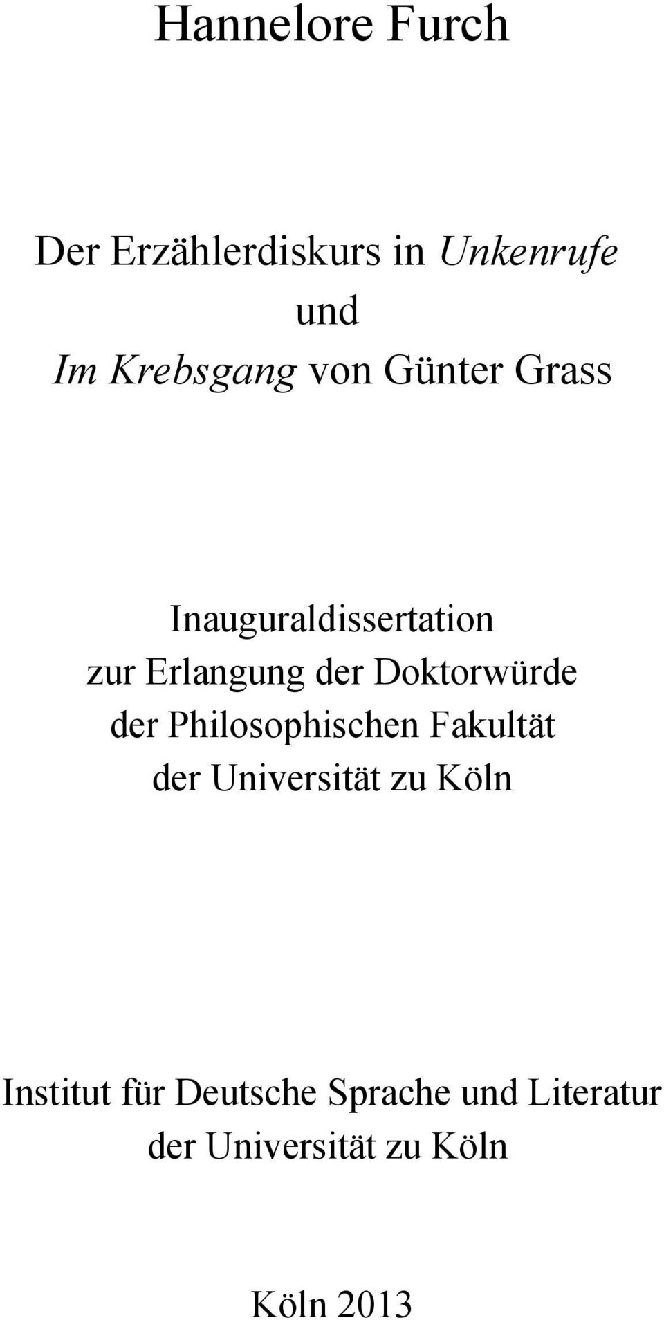 Doktorwürde der Philosophischen Fakultät der Universität zu Köln