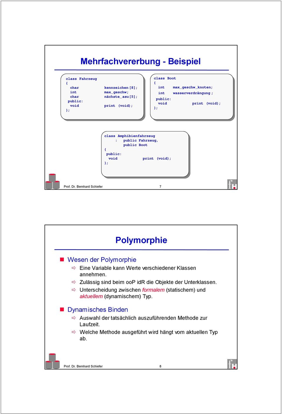 Bernhard Schiefer 7 Polymorphie Wesen der Polymorphie Eine Variable kann Werte verschiedener Klassen annehmen.