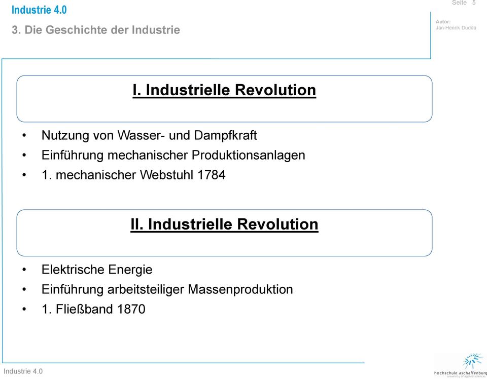 mechanischer Produktionsanlagen 1. mechanischer Webstuhl 1784 II.