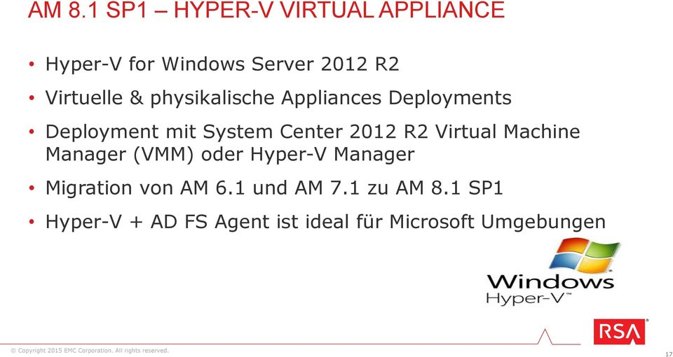 2012 R2 Virtual Machine Manager (VMM) oder Hyper-V Manager Migration von AM 6.