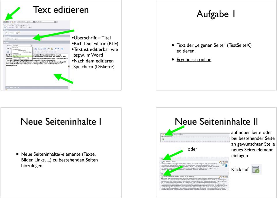 Neue Seiteninhalte I Neue Seiteninhalte/-elemente (Texte, Bilder, Links,.