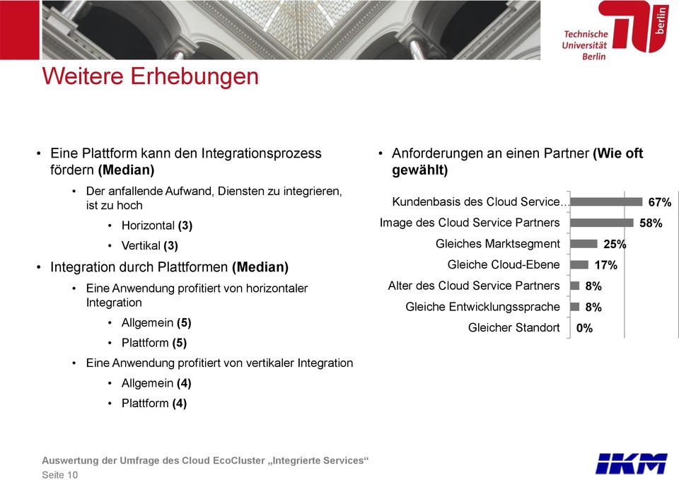profitiert von vertikaler Integration Allgemein (4) Plattform (4) Anforderungen an einen Partner (Wie oft gewählt) Kundenbasis des Cloud Service Image des