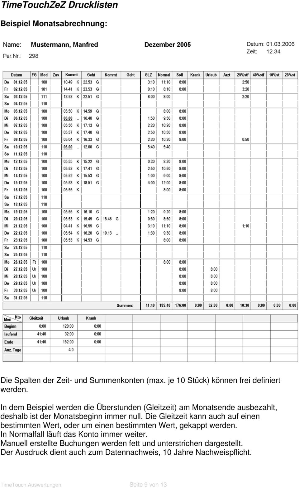 Die Gleitzeit kann auch auf einen bestimmten Wert, oder um einen bestimmten Wert, gekappt werden. In Normalfall läuft das Konto immer weiter.