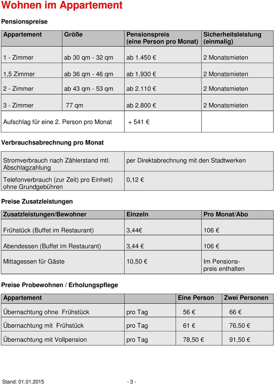 Person pro Monat + 541 Verbrauchsabrechnung pro Monat Stromverbrauch nach Zählerstand mtl.