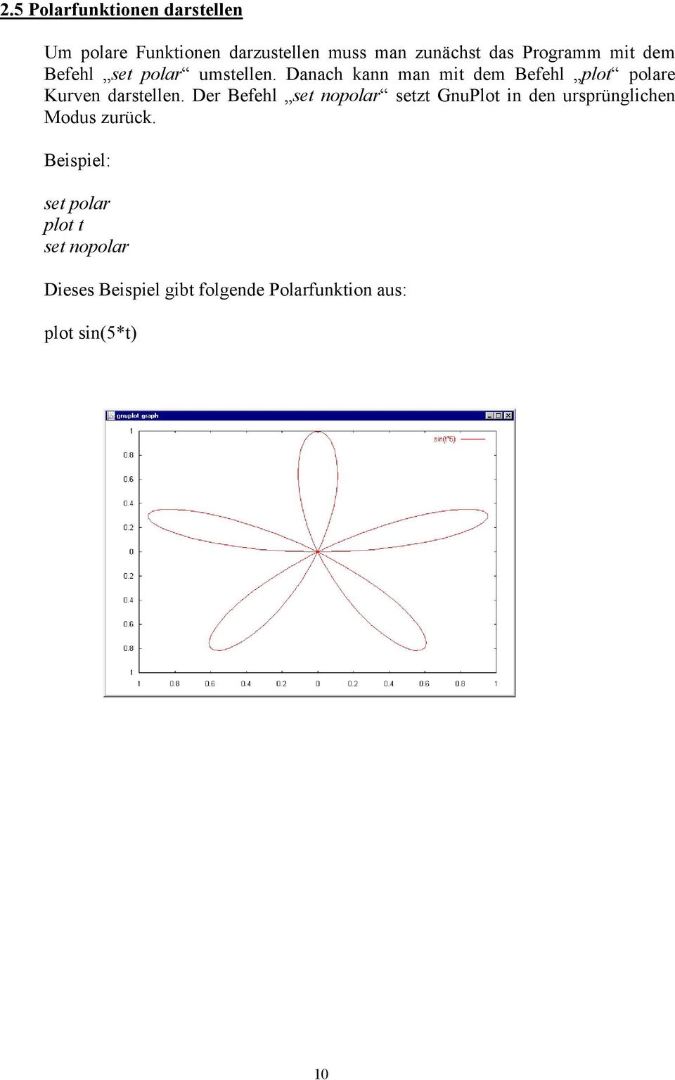 Danach kann man mit dem Befehl plot polare Kurven darstellen.