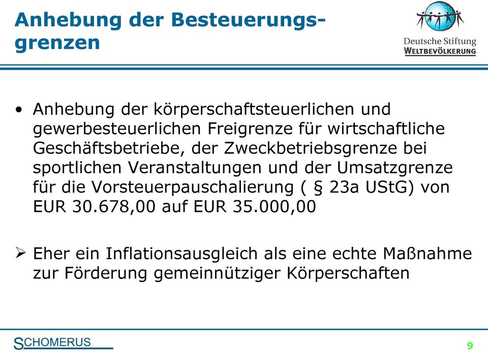 Veranstaltungen und der Umsatzgrenze für die Vorsteuerpauschalierung ( 23a UStG) von EUR 30.
