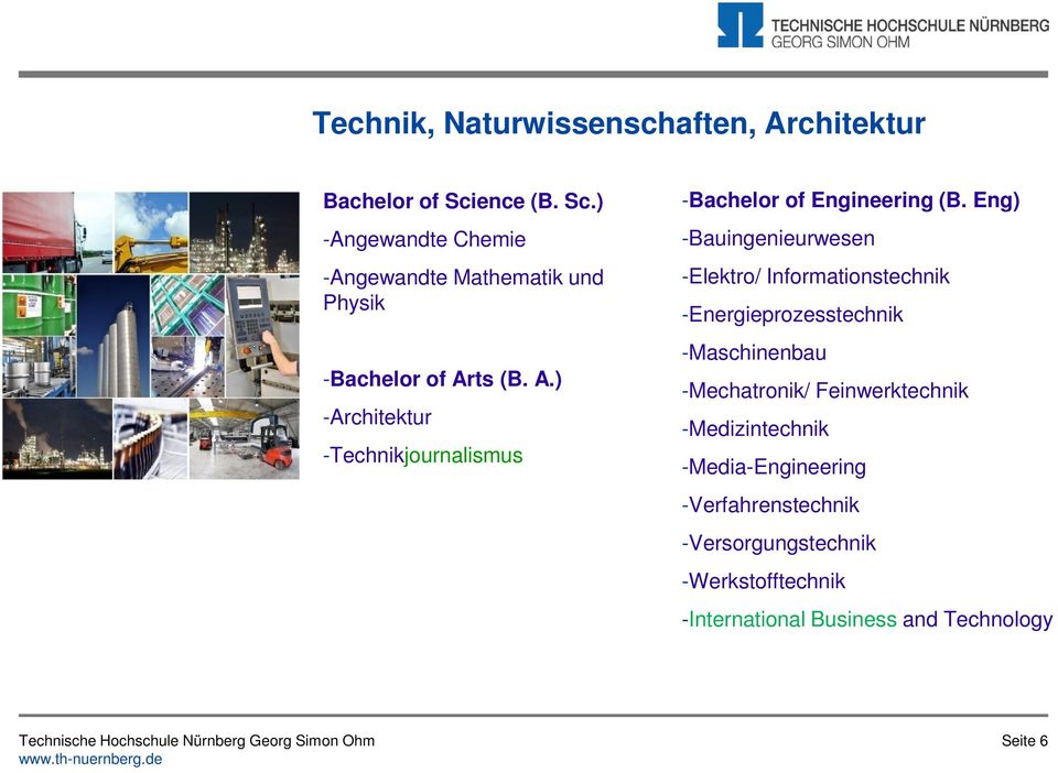 ts (B. A.) -Architektur -Technikjournalismus -Bachelor of Engineering (B.