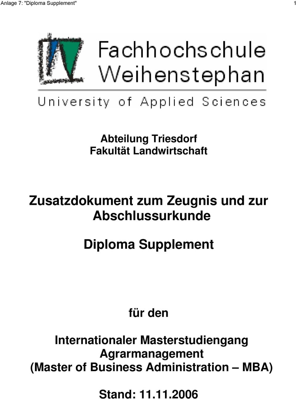 Abschlussurkunde Diploma Supplement für den Internationaler
