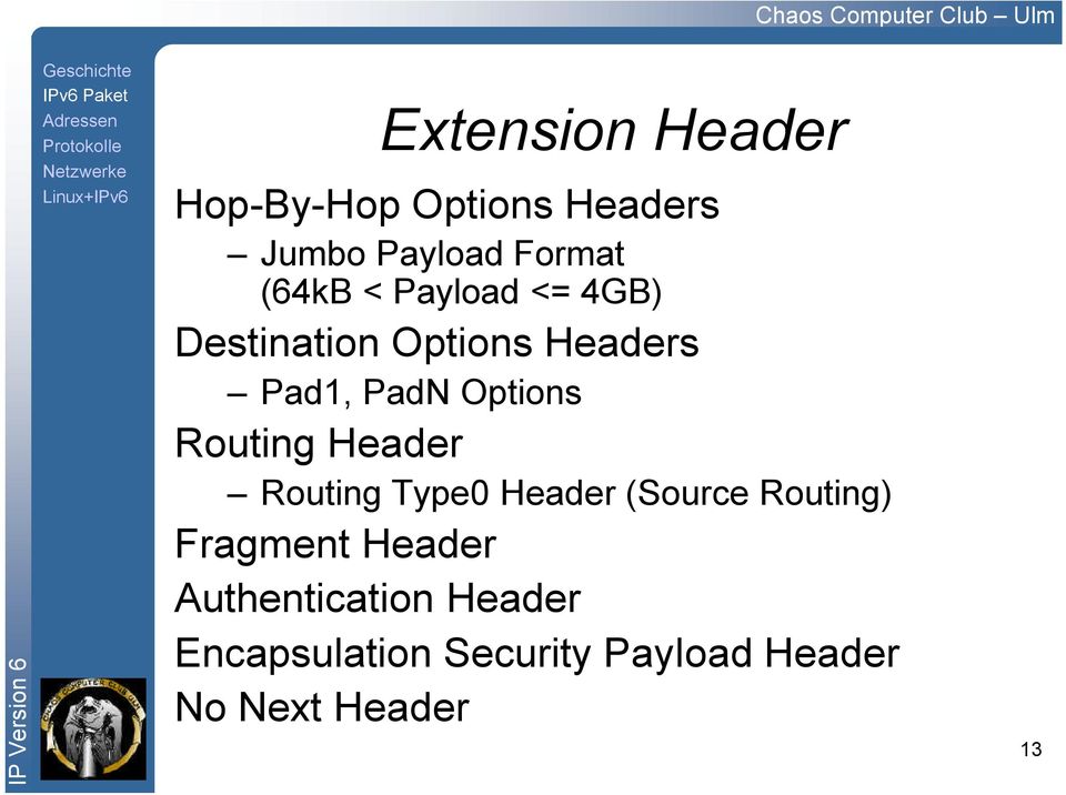Routing Header Routing Type0 Header (Source Routing) Fragment Header
