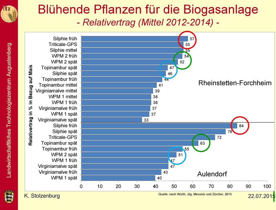 Silphie spät Triticale-GPS Topinambur spät Topinambur früh WPM 2 spät WPM 1 früh Virginiamalve spät Virginiamalve früh WPM 1 spät 33 47 46 44 41 39 38 38 37