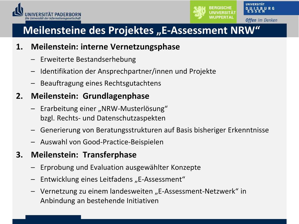 2. Meilenstein: Grundlagenphase Erarbeitung einer NRW-Musterlösung bzgl.