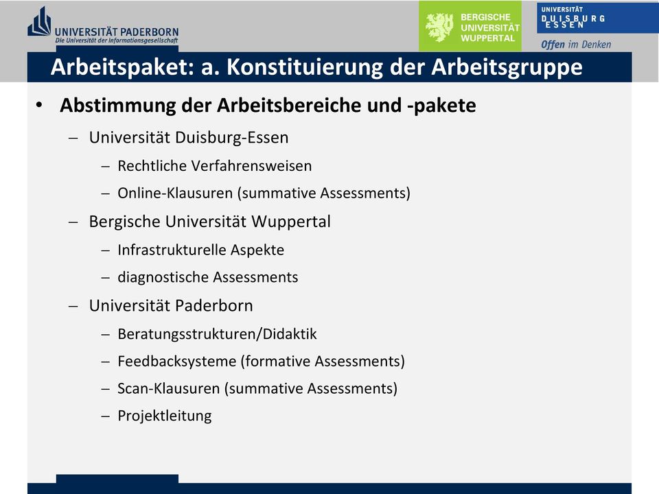 Rechtliche Verfahrensweisen Online-Klausuren (summative Assessments) Bergische Universität Wuppertal