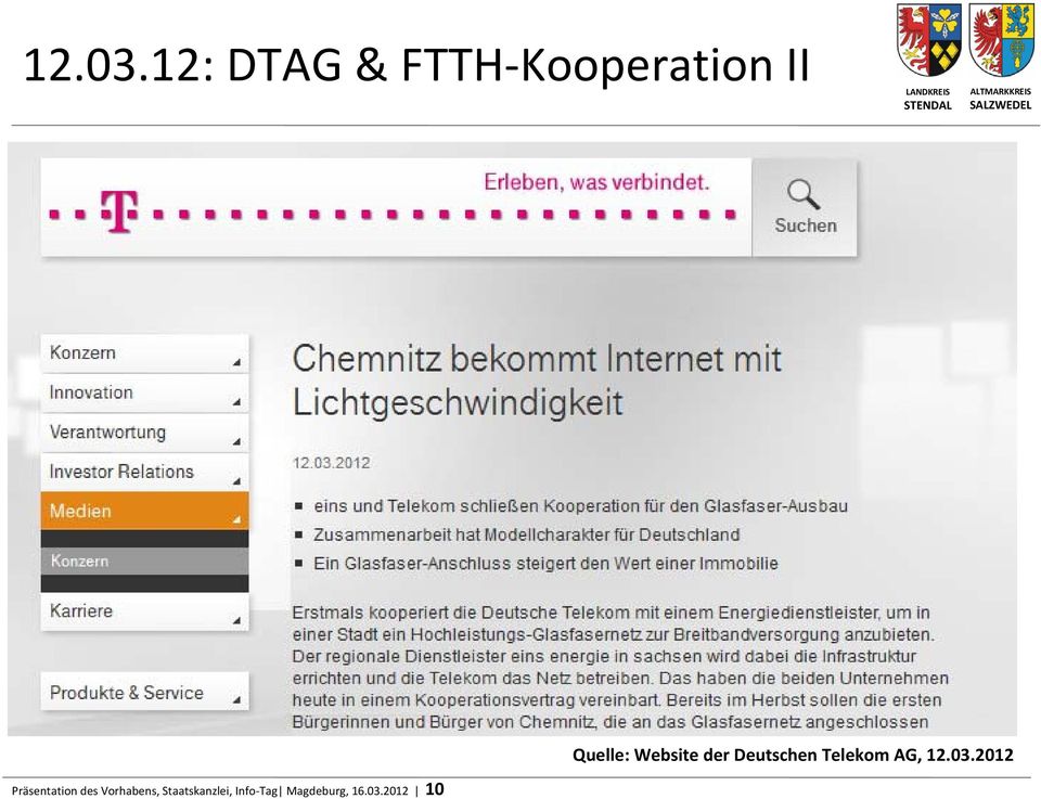 Website der Deutschen Telekom AG, 2012