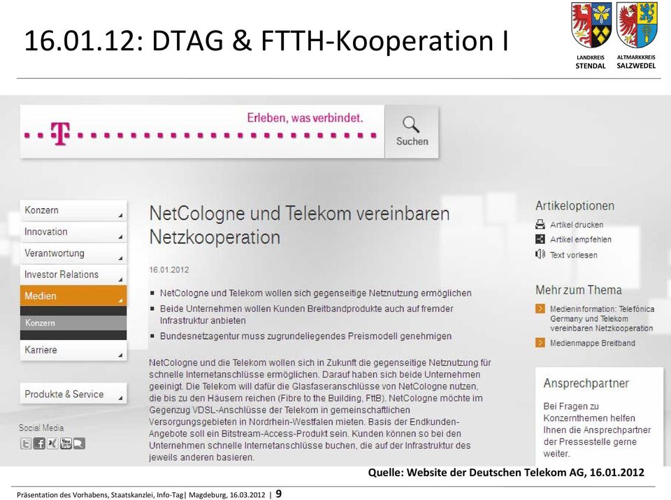 Website der Deutschen Telekom AG, 2012