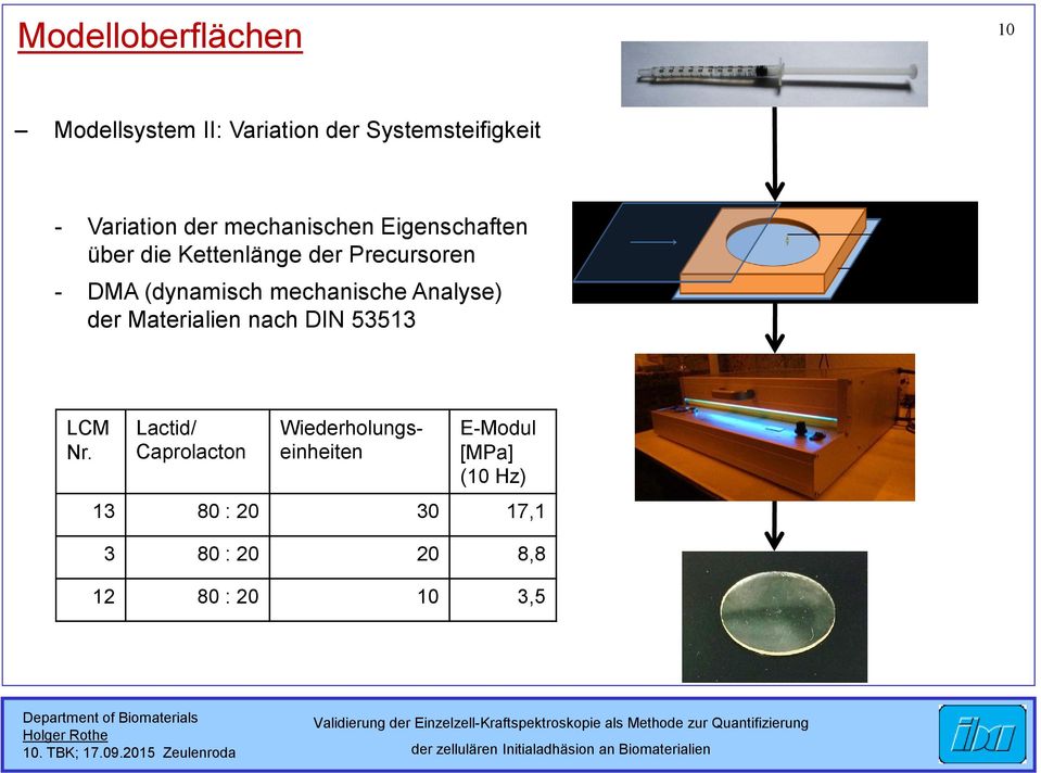 mechanische Analyse) der Materialien nach DIN 53513 LCM Nr.