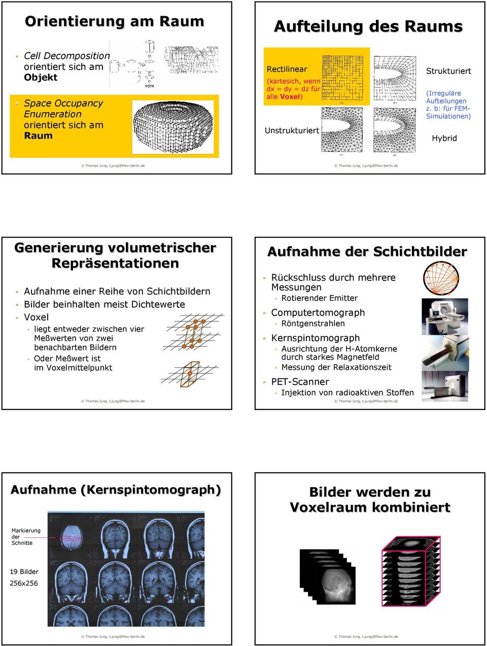 b: für FEM- Simulationen) Hybrid Generierung volumetrischer Repräsentationen Aufnahme einer Reihe von Schichtbildern Bilder beinhalten meist Dichtewerte Voxel liegt entweder zwischen vier Meßwerten