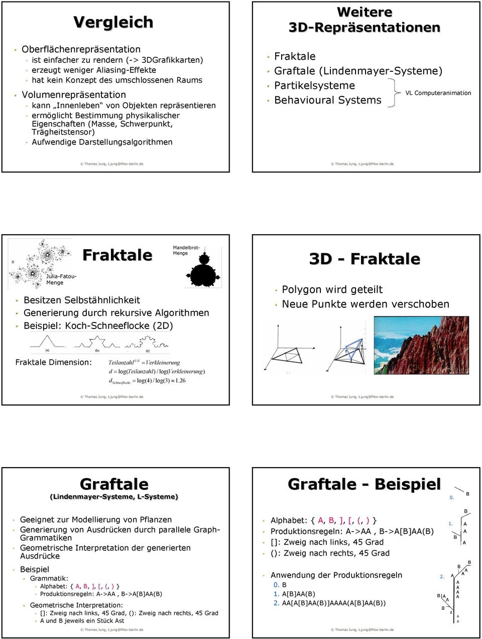 (Lindenmayer-Systeme) Partikelsysteme Behavioural Systems VL Computeranimation Julia-Fatou- Menge Fraktale Mandelbrot- Menge Besitzen Selbstähnlichkeit Generierung durch rekursive Algorithmen