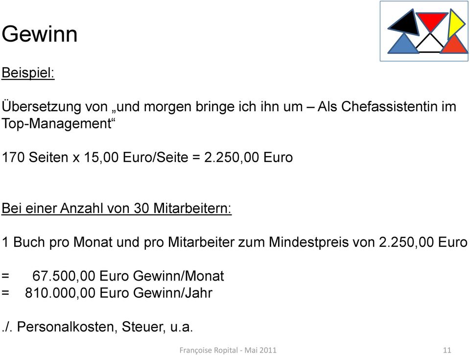250,00 Euro Bei einer Anzahl von 30 Mitarbeitern: 1 Buch pro Monat und pro Mitarbeiter