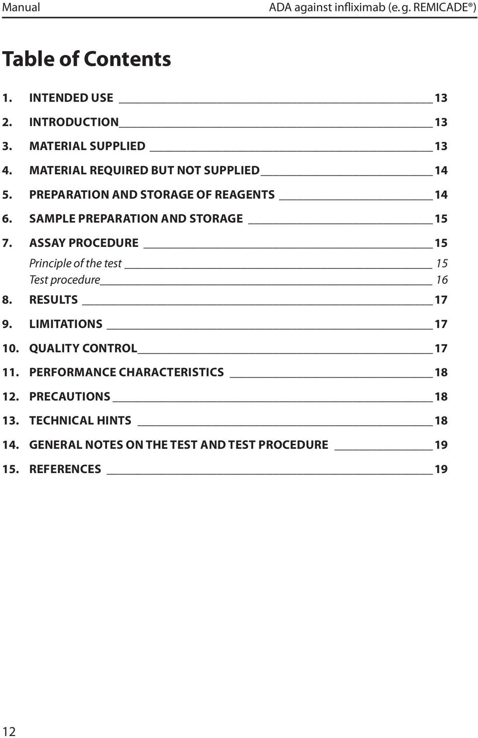 ASSAY PROCEDURE 15 Principle of the test 15 Test procedure 16 8. RESULTS 17 9. LIMITATIONS 17 10. QUALITY CONTROL 17 11.