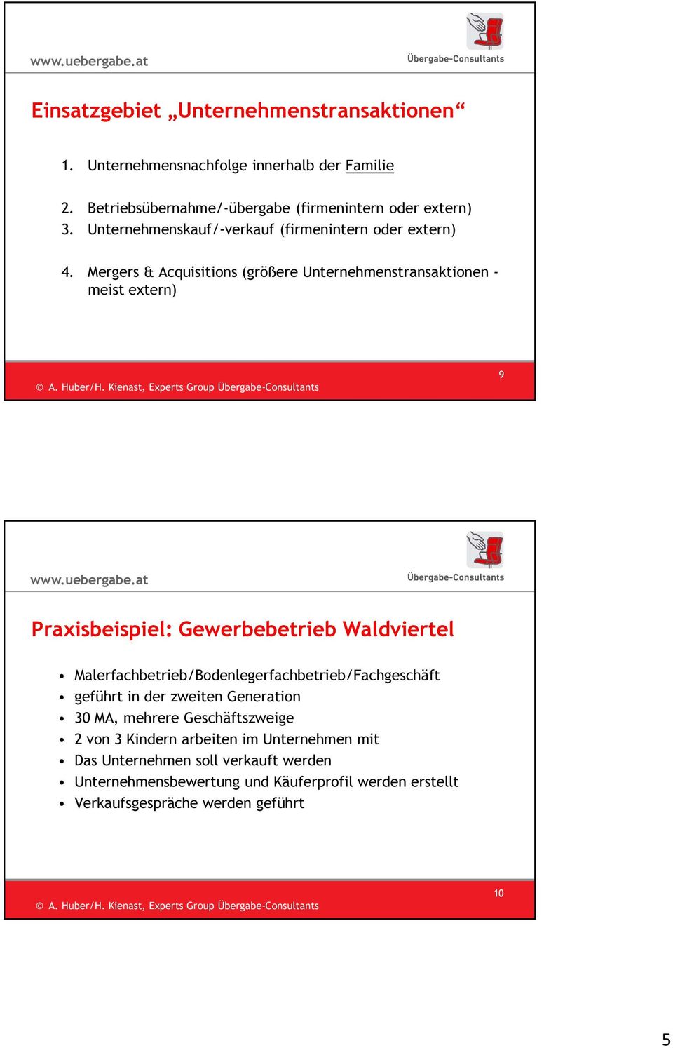 Mergers & Acquisitions (größere Unternehmenstransaktionen - meist extern) 9 Praxisbeispiel: Gewerbebetrieb Waldviertel