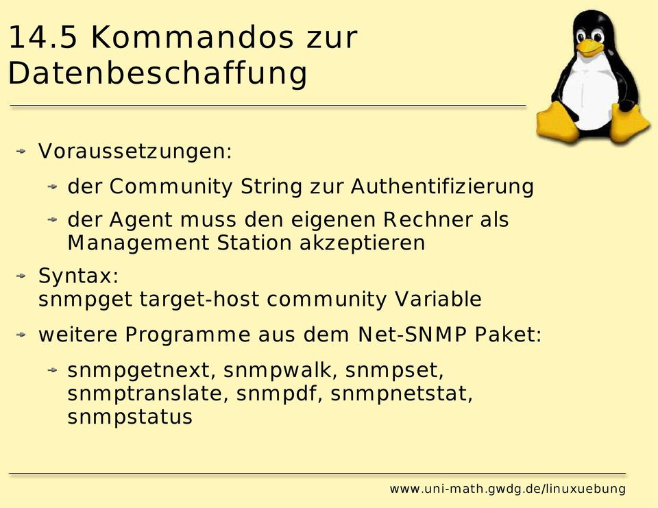 akzeptieren Syntax: snmpget target-host community Variable weitere Programme aus