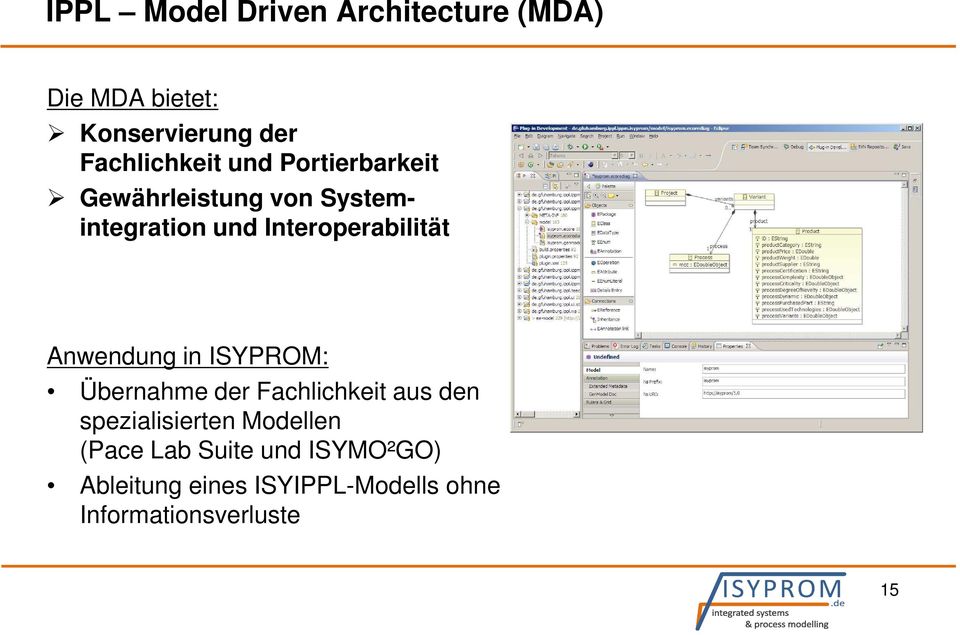 Anwendung in ISYPROM: Übernahme der Fachlichkeit aus den spezialisierten Modellen