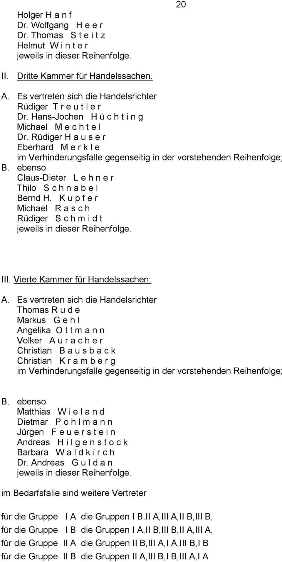 Rüdiger H a u s e r Eberhard M e r k l e im Verhinderungsfalle gegenseitig in der vorstehenden Reihenfolge; B. ebenso Claus-Dieter L e h n e r Thilo S c h n a b e l Bernd H.