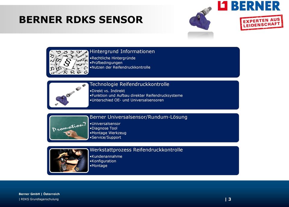 Indirekt Funktion und Aufbau direkter Reifendrucksysteme Unterschied OE- und Universalsensoren Berner