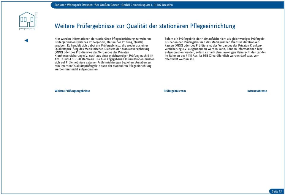 Es handelt sich dabei um Prüfergebnisse, die weder aus einer Qualitätsprü- fung des Medizinischen Dienstes der Krankenversicherung (MDK) oder des Prüfdienstes des Verbandes der Privaten