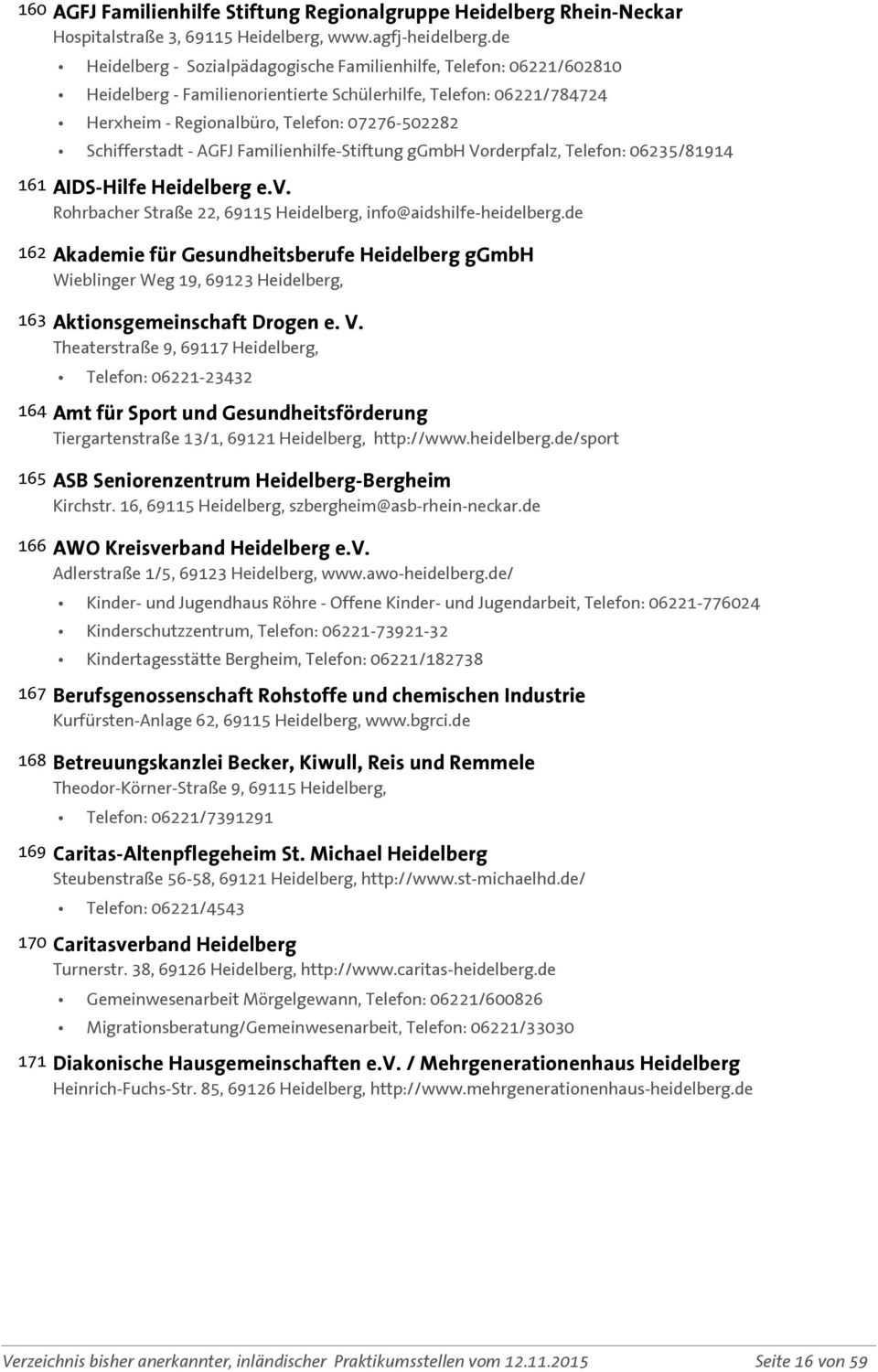 Schifferstadt - AGFJ Familienhilfe-Stiftung ggmbh Vorderpfalz, Telefon: 06235/81914 161 AIDS-Hilfe Heidelberg e.v. Rohrbacher Straße 22, 69115 Heidelberg, info@aidshilfe-heidelberg.