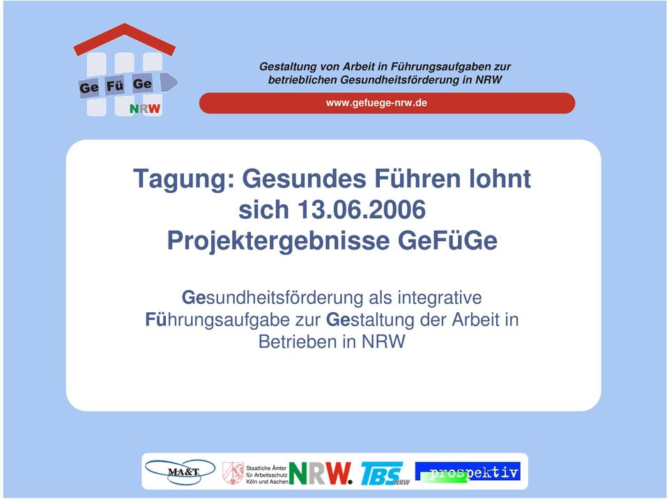 2006 Projektergebnisse GeFüGe Gesundheitsförderung als integrative