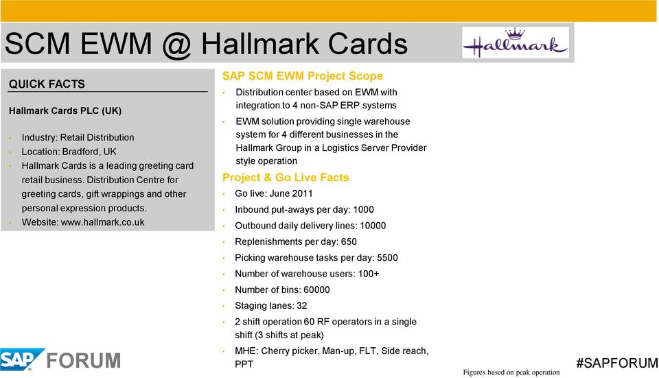 warehouse system for 4 different businesses in the Hallmark Group in a Logistics Server Provider style operation Project & Go Live Facts Go live: June 2011 personal expression products. Website: www.