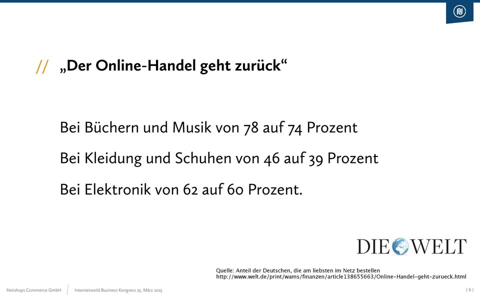Quelle: Anteil der Deutschen, die am liebsten im Netz bestellen http://www.welt.