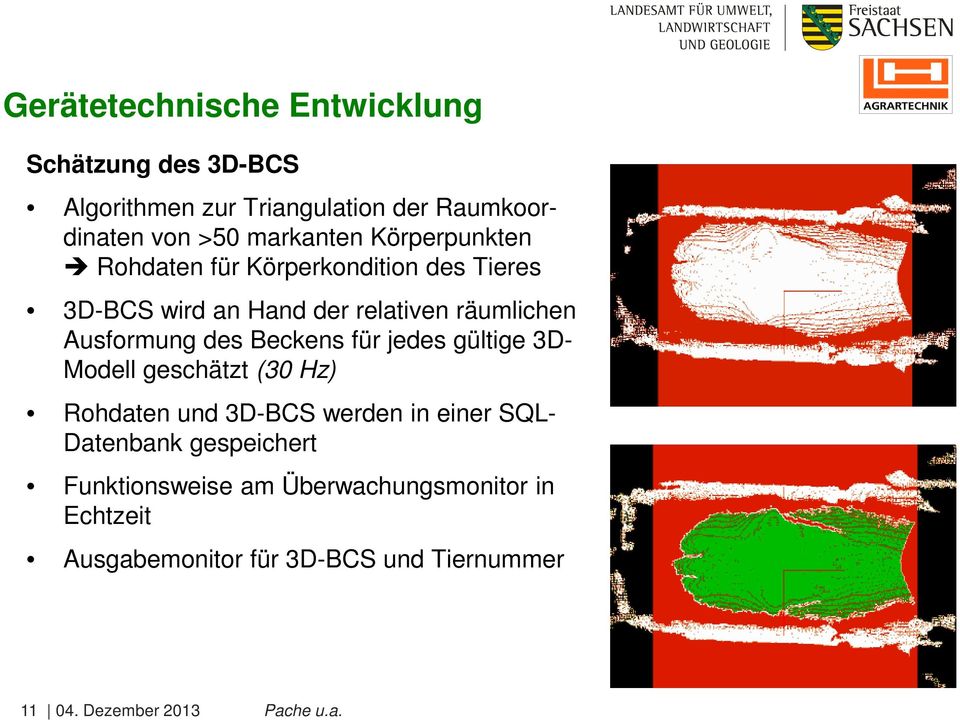 Beckens für jedes gültige 3D- Modell geschätzt (30 Hz) Rohdaten und 3D-BCS werden in einer SQL- Datenbank gespeichert