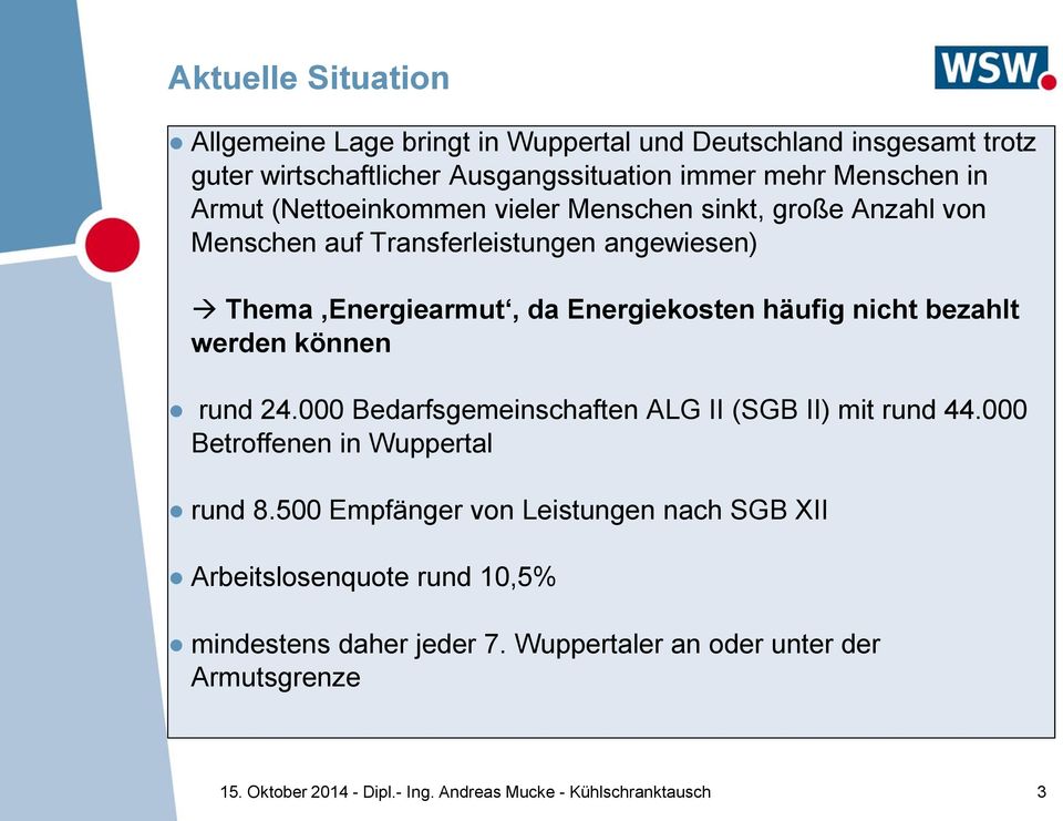 werden können rund 24.000 Bedarfsgemeinschaften ALG II (SGB II) mit rund 44.000 Betroffenen in Wuppertal rund 8.