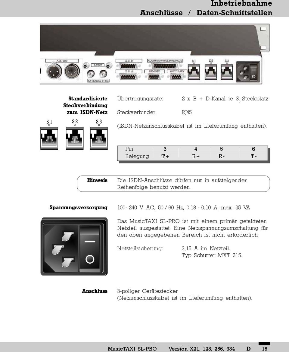 Spannungsversorgung 100-240 V AC, 50 / 60 Hz, 0.18-0.10 A, max. 25 VA Das MusicTAXI SL-PRO ist mit einem primär getakteten Netzteil ausgestattet.