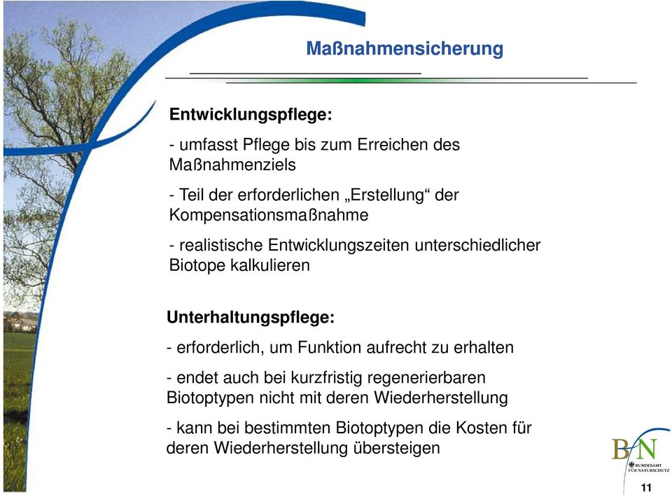 Unterhaltungspflege: - erforderlich, um Funktion aufrecht zu erhalten - endet auch bei kurzfristig regenerierbaren