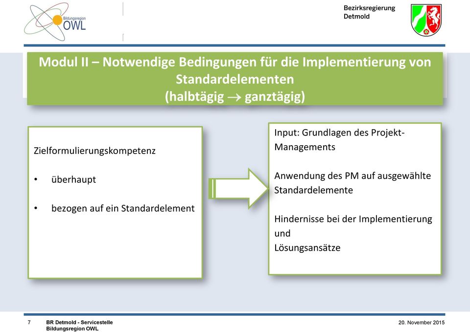 Standardelement Input: Grundlagen des Projekt- Managements Anwendung des PM auf