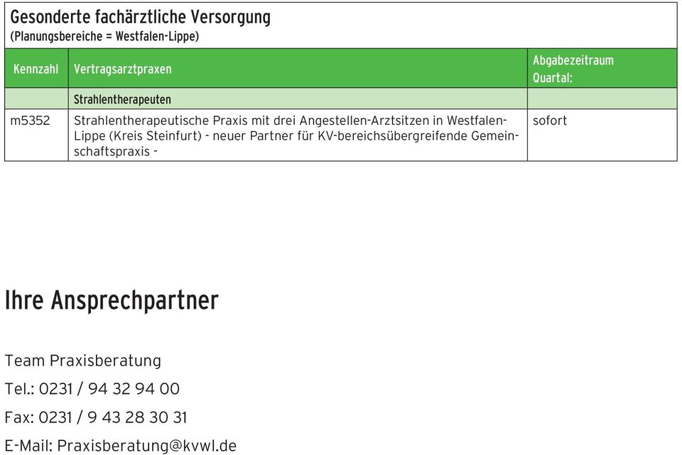 Lippe (Kreis Steinfurt) - neuer Partner für KV-bereichsübergreifende Gemeinschaftspraxis - Ihre