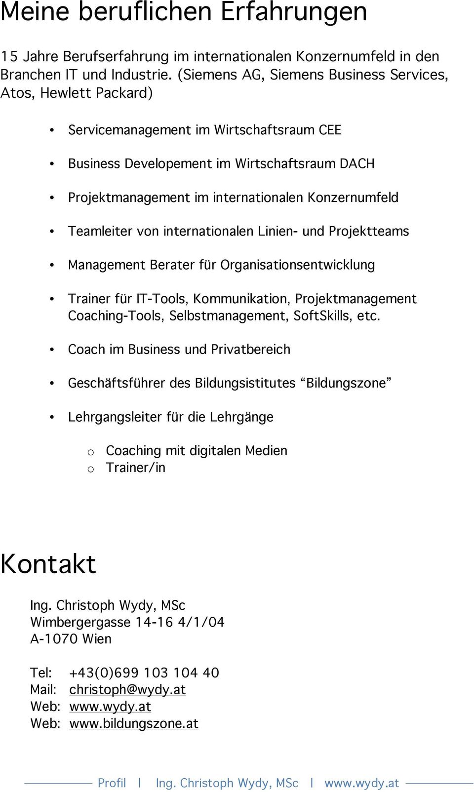 Konzernumfeld Teamleiter von internationalen Linien- und Projektteams Management Berater für Organisationsentwicklung Trainer für IT-Tools, Kommunikation, Projektmanagement Coaching-Tools,